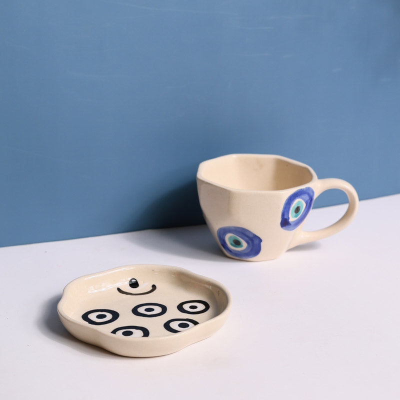 Buy Evil Eye Glaze Cup & Saucer (200 ML) - Two Piece Set Tea Cup & Saucer from Vaaree