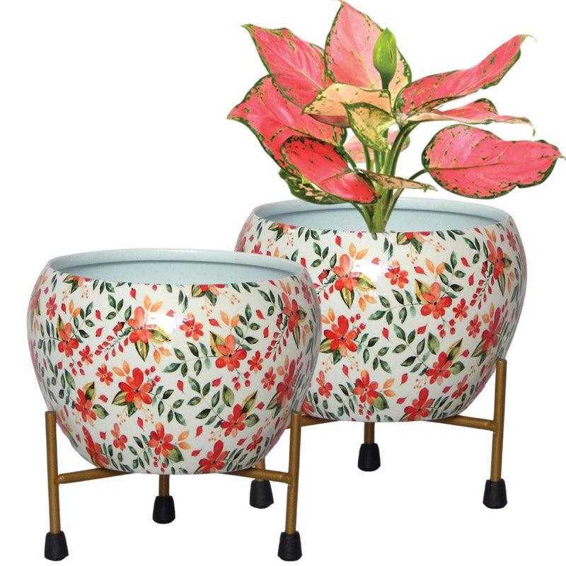 Buy Julietta Peach Floral Planter With Stand - Set Of Two Pots & Planters from Vaaree