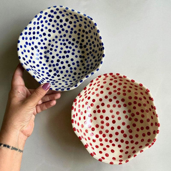 Buy Mosha Polka Blue & Red Serving Bowl (500 ML) - Set of Two Bowl from Vaaree