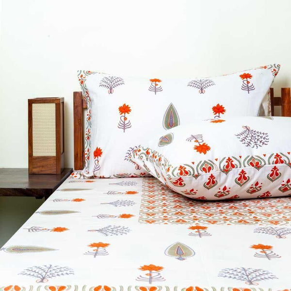 Buy Manya Ethnic Printed Bedsheet - Orange at Vaaree online | Beautiful Bedsheets to choose from