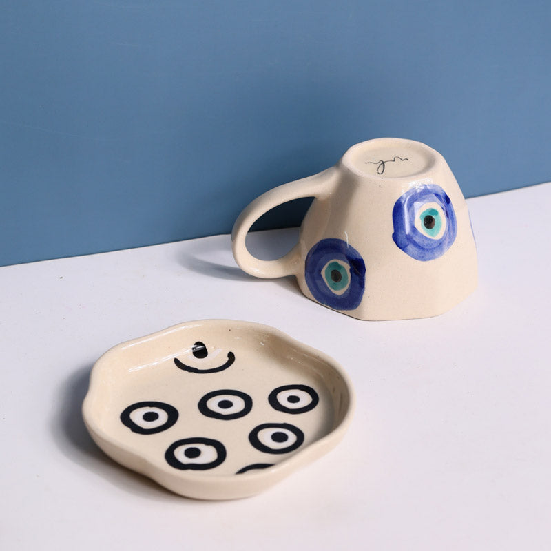 Buy Evil Eye Glaze Cup & Saucer (200 ML) - Two Piece Set Tea Cup & Saucer from Vaaree