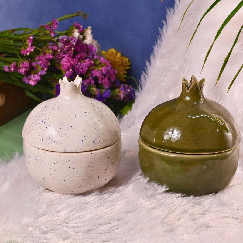 Buy Anar Green & White Ceramic Jar (200 ML) - Set Of Two Jar from Vaaree