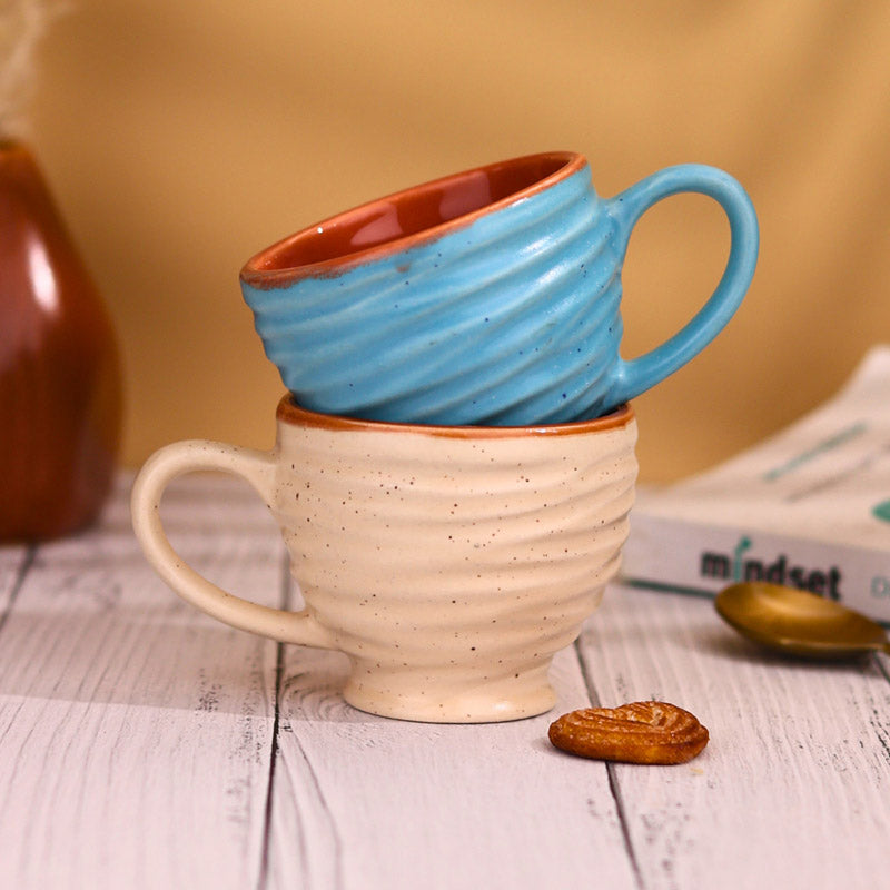 Buy Mayla White & Blue Cup (120 ML) - Set of Two Mug & Tea Cup from Vaaree