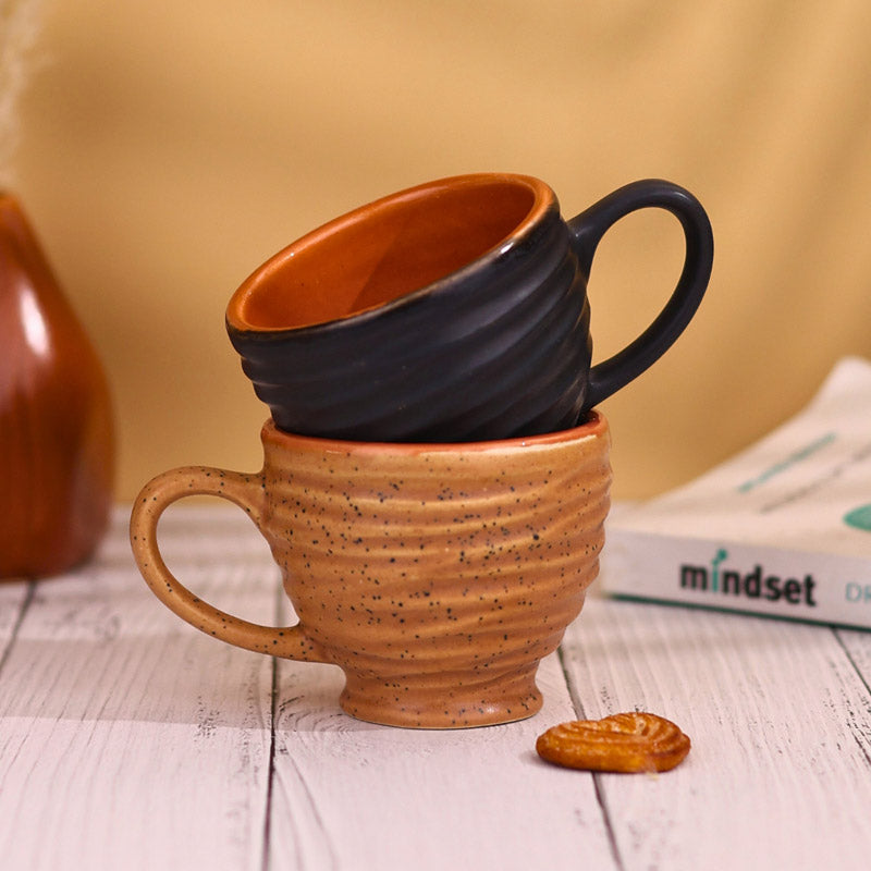 Buy Mayla Navy Torrent & Brown Cup (120 ML) - Set of Two Mug & Tea Cup from Vaaree