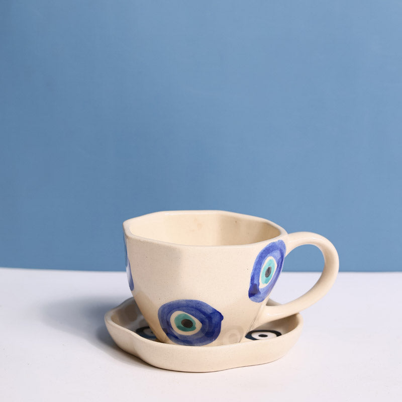 Buy Evil Eye Glaze Cup & Saucer (200 ML) - Two Piece Set Tea Cup & Saucer from Vaaree