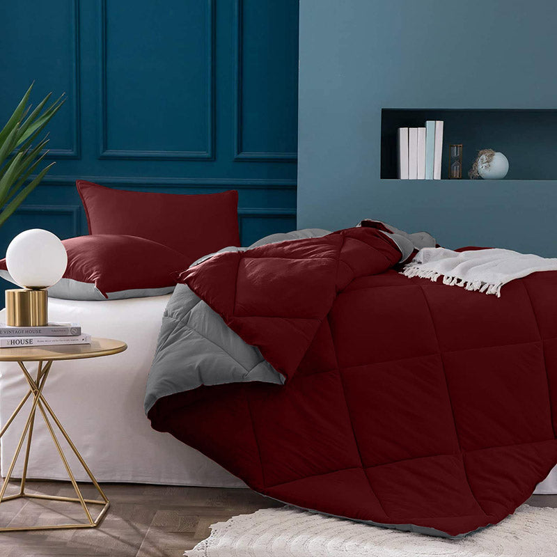 Buy Nihara Reversible Comforter - Maroon & Grey Comforters & AC Quilts from Vaaree