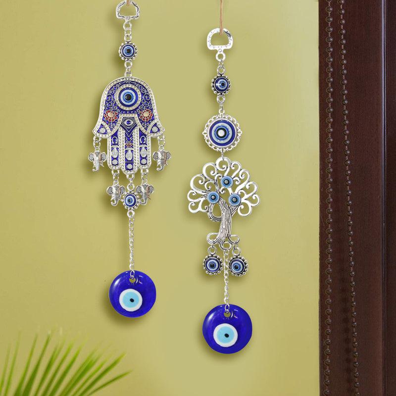 Wall Accents - Tree Of Life & Hamsa Palm Evil Eye Wall Hanging - Set Of Two