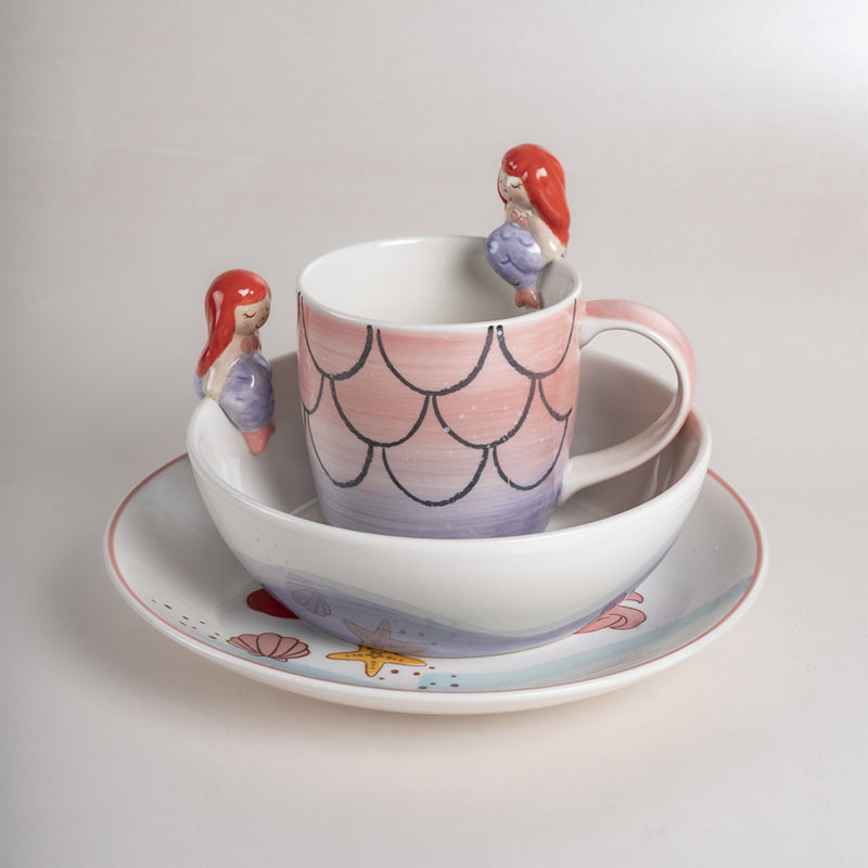 Buy Mermaid Bath Handpainted Tea & Snack Set - Three Piece Set Tea Sets & Tea Pots from Vaaree