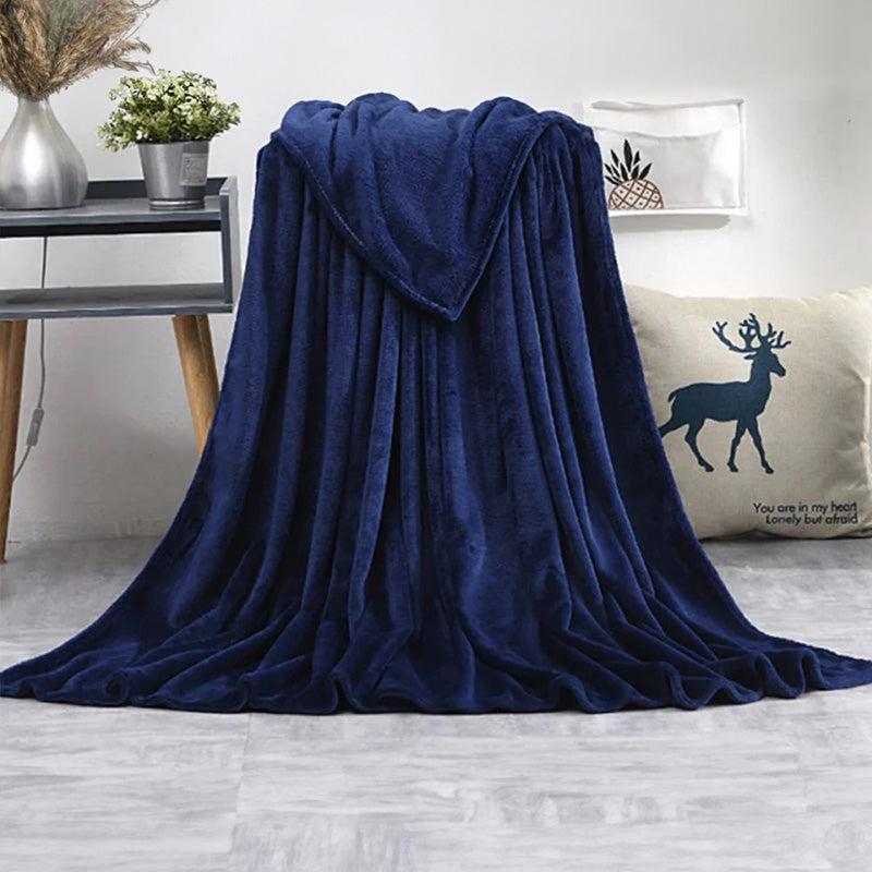 Buy Sarva Solid Knitted Cotton Flannel Blanket (Dark Blue) - 190 GSM Blankets from Vaaree