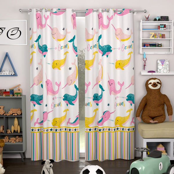 Sea Life Printed Curtain - Set Of Two