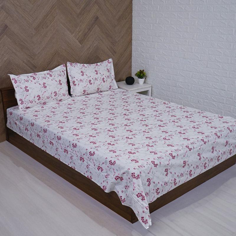 Buy Nivara Floral Bedsheet - White & Pink Bedsheets from Vaaree