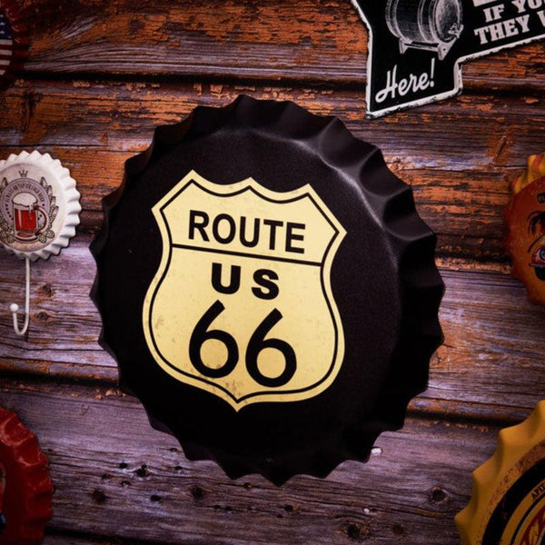 Route Us 66 Black Bottle Cap Wall Accent