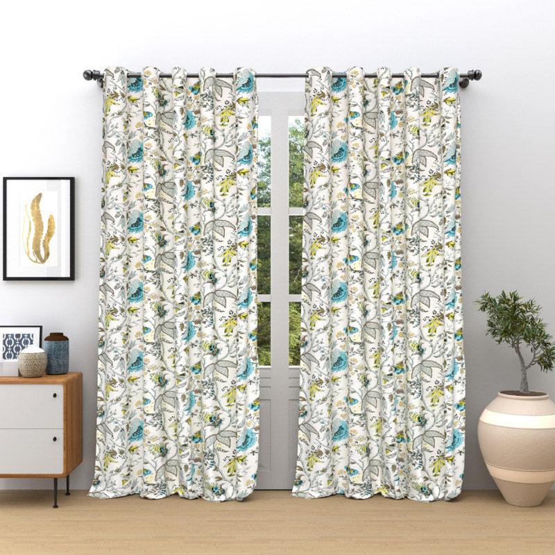 Buy Mivaana Floral Curtain - Blue Curtains from Vaaree