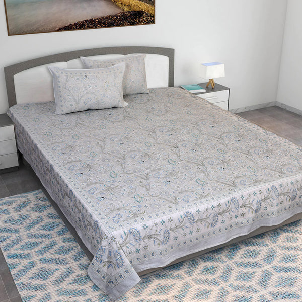 Buy Samuna Floral Bedsheet - Light Blue & Grey Bedsheets from Vaaree