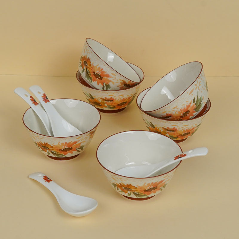 Buy Sunflower Glow Soup Bowl With Spoon (250 ML) - Twelve Piece Set Soup Bowl from Vaaree