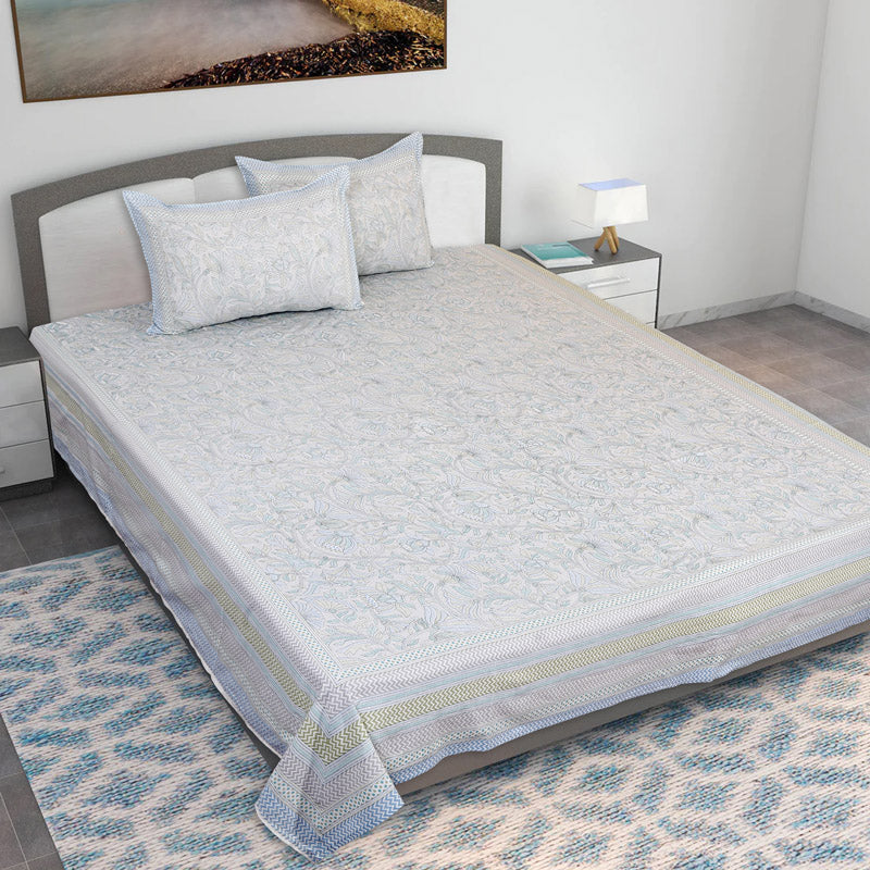 Buy Saagara Floral Bedsheet - Light Blue Bedsheets from Vaaree