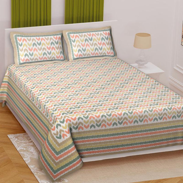 Buy Vance Abstract Bedsheet - Green & Peach Bedsheets from Vaaree