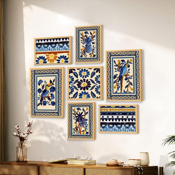 Buy Blue Indian Floral Charm Wall Art - Set of Seven Wall Art & Paintings from Vaaree