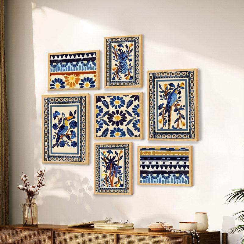 Buy Blue Indian Floral Charm Wall Art - Set of Seven Wall Art & Paintings from Vaaree