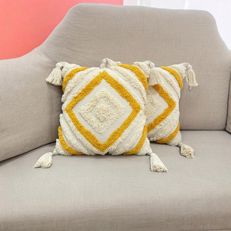 Buy Kasper Chroma Tufted Cushion Cover (Yellow) - Set Of Two Cushion Cover Sets from Vaaree