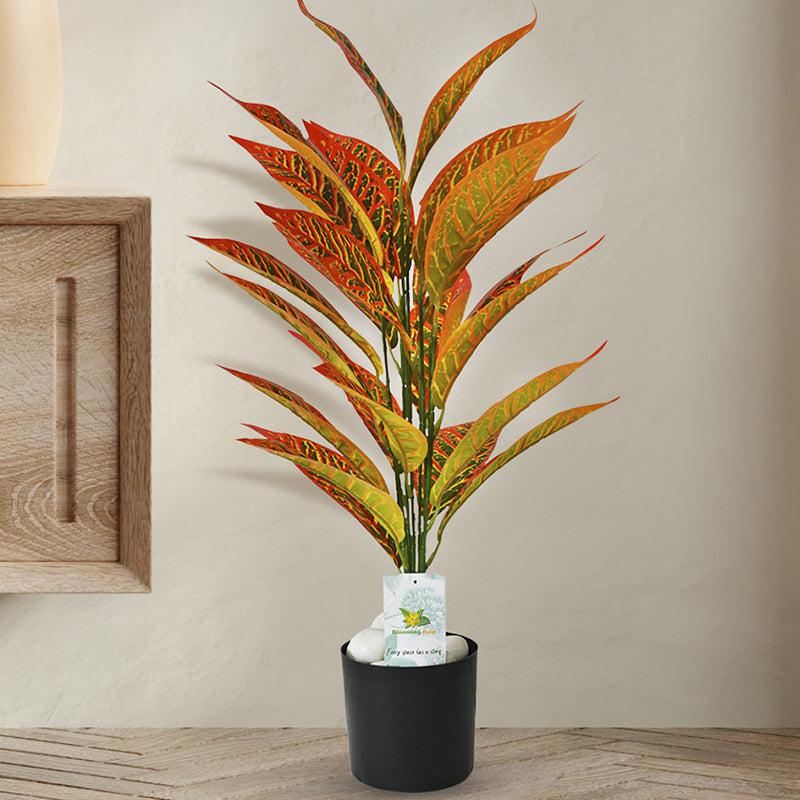 Buy Faux Everlasting Red Iceton Croton Plant With Pot - 2.4 Feet Artificial Plants from Vaaree