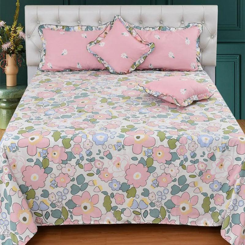 Buy Pink Plume Frilled Floral Bedding Set - Five Piece Set Bedding Set from Vaaree