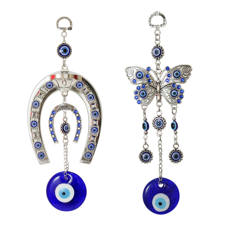 Wall Accents - Butterfly & Horse Shoe Evil Eye Wall Hanging - Set Of Two