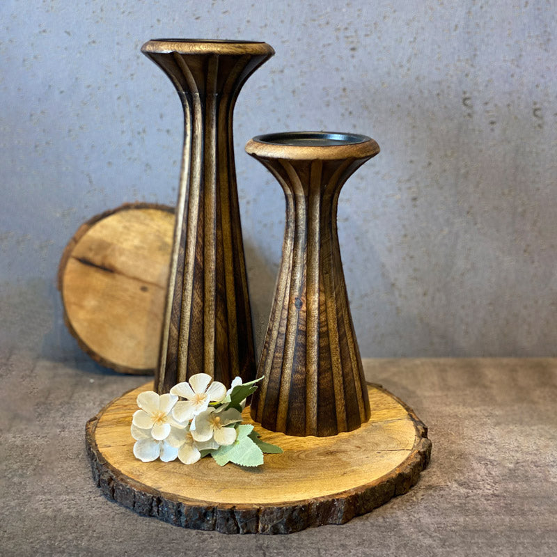 Buy Ember Chromo Mangowood Candle Holder - Black & Gold Candle Holders from Vaaree