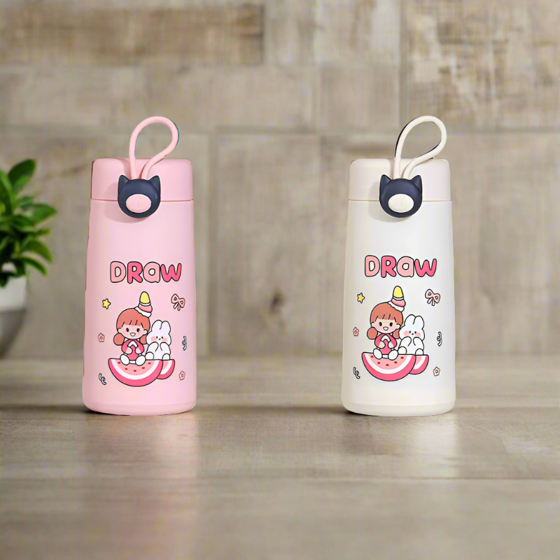 Bottle - Drow Rainbow Kids 300 ML Water Bottle (Pink & White) - Set Of Two