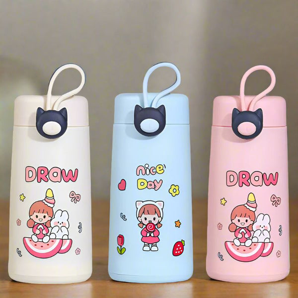 Bottle - Drow Rainbow Kids 300 ML Water Bottle (Pink/Blue/White) - Set Of Three