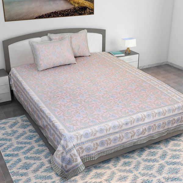 Buy Niagra Floral Bedsheet - Peach & Blue Bedsheets from Vaaree