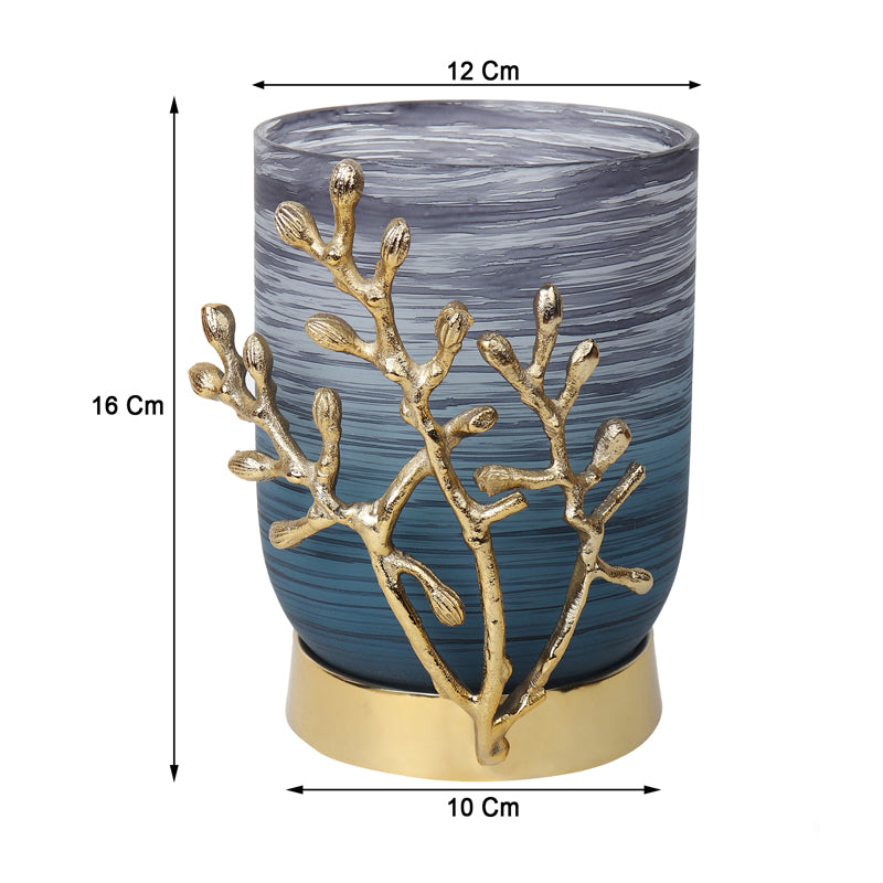 Buy Roscoe Gemma Vase - Blue & Gold Vase from Vaaree