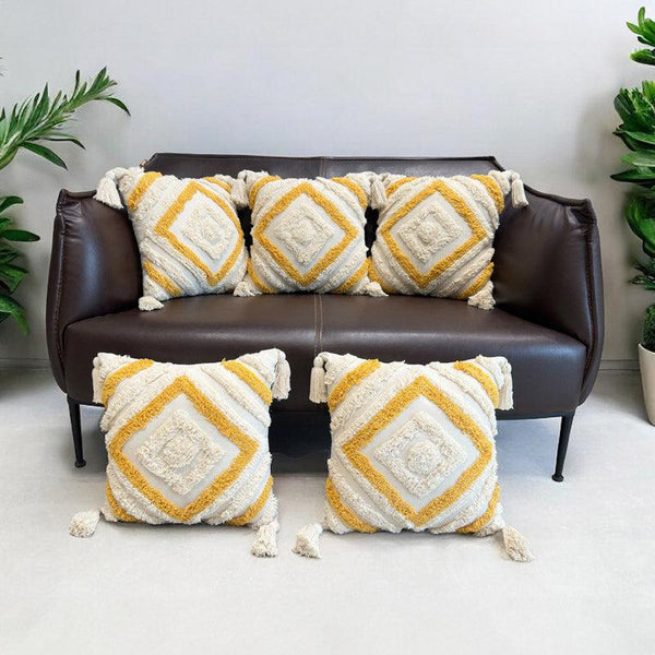 Buy Kasper Chroma Tufted Cushion Cover (Yellow) - Set Of Five Cushion Cover Sets from Vaaree