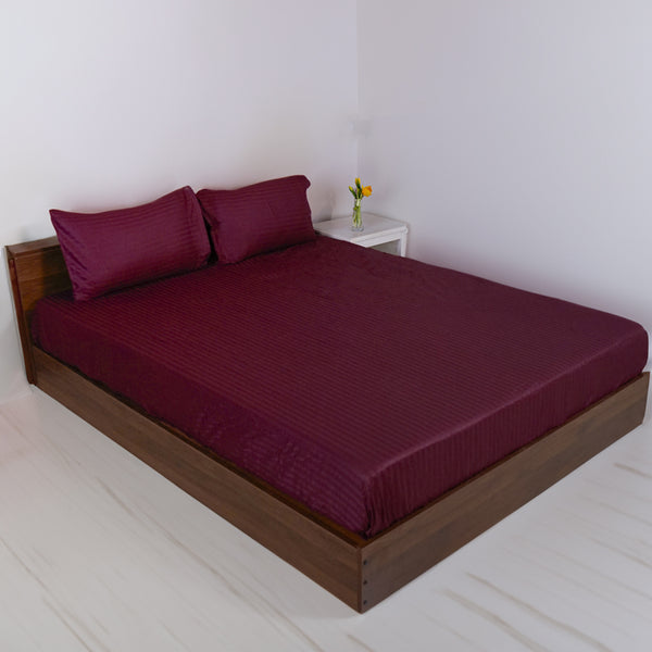 Buy Adalyn Striped Bedsheet - Wine Bedsheets from Vaaree