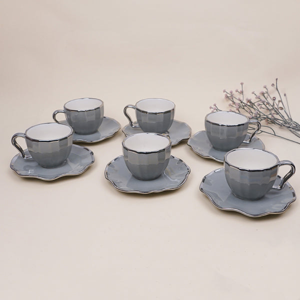 Buy Atte Grey Cup & Saucer (200 ML) - Twelve Piece Set Mug from Vaaree