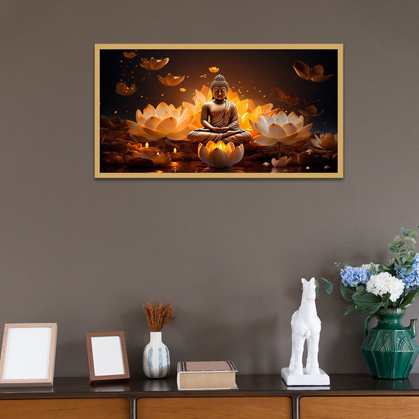 Buy Lotus Glitter Buddha Wall Painting With Frame Wall Art & Paintings from Vaaree