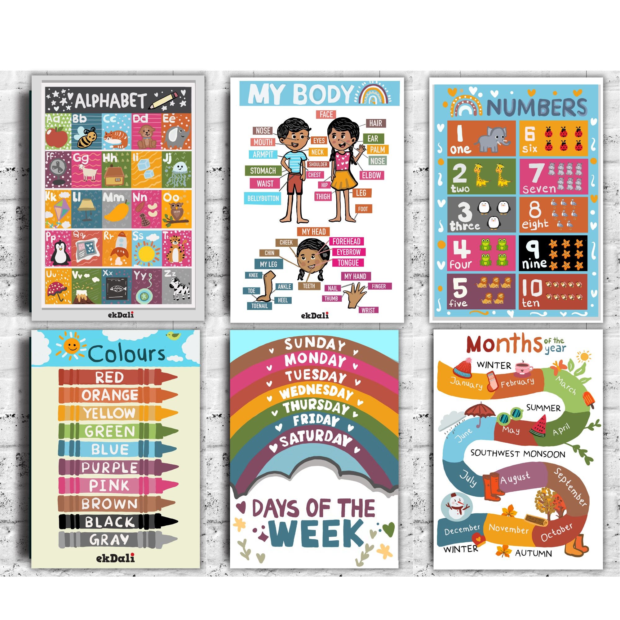 Buy Fun Learn Wall Poster - Set of Six Wall Poster from Vaaree