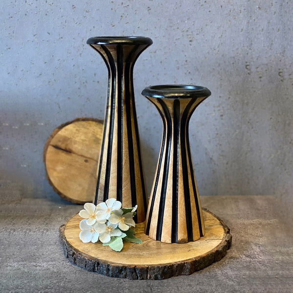 Buy Ember Chromo Mangowood Candle Holder - Black & Cream Candle Holders from Vaaree