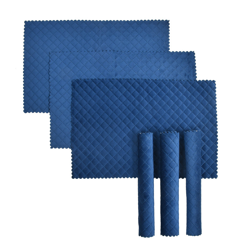 Table Mat - Osric Velvet Quilted Placemat (Blue) - Set Of Six