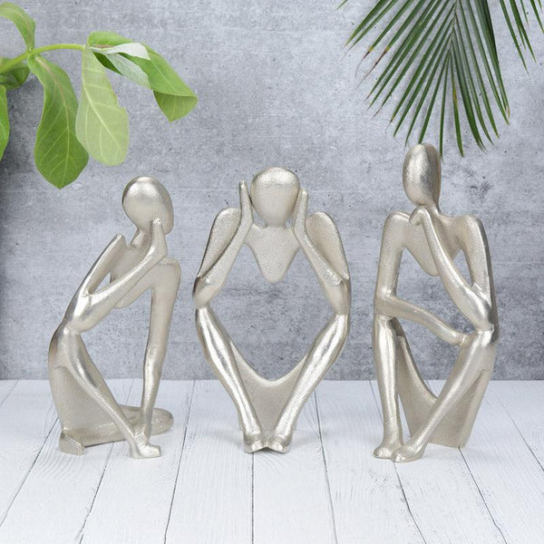 Buy Human Ponder Showpiece (Silver) - Set Of Three Showpiece from Vaaree