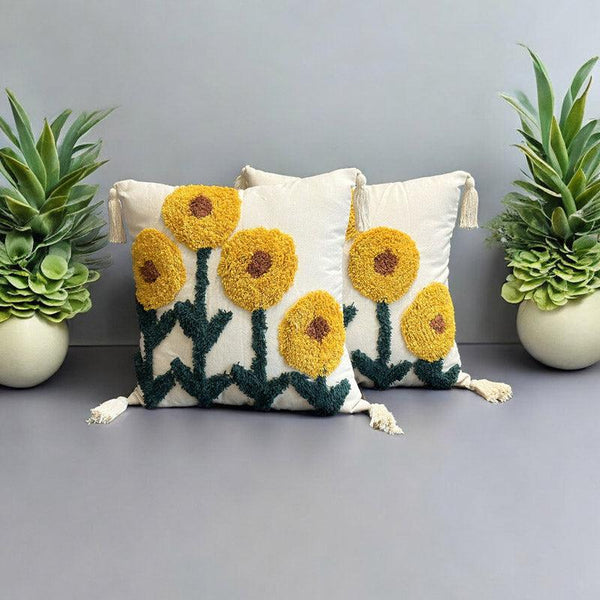 Buy Sunflower Garden Tufted Cushion Cover Cushion Covers from Vaaree