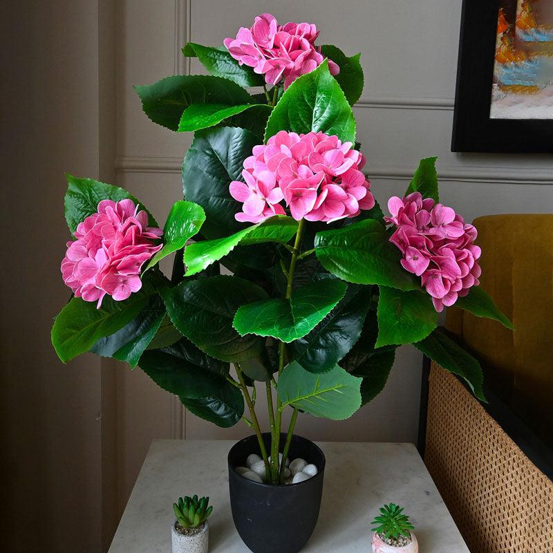 Buy Faux Everlasting Hydrangea Plant With Pot (Dark Pink) - 2.5 Feet Artificial Plants from Vaaree