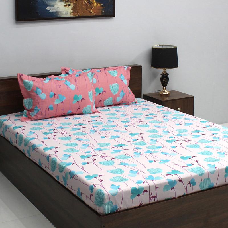 Buy Prisha Floral Bedsheet - Pink & Blue Bedsheets from Vaaree