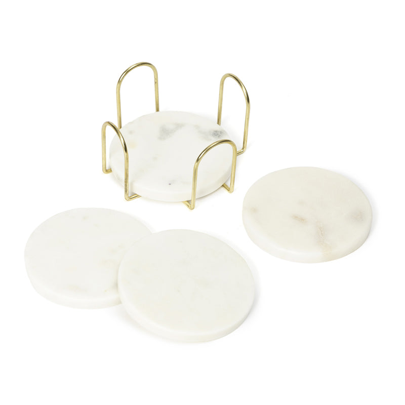 Buy Vidra Marble Coaster With Gold Stand - Five Piece Set Coasters from Vaaree