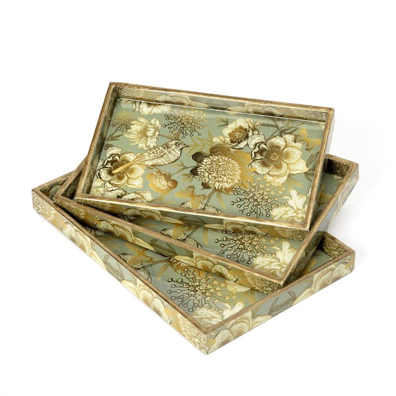 Buy Golden Garden Serving Tray - Set Of Three Serving Tray from Vaaree