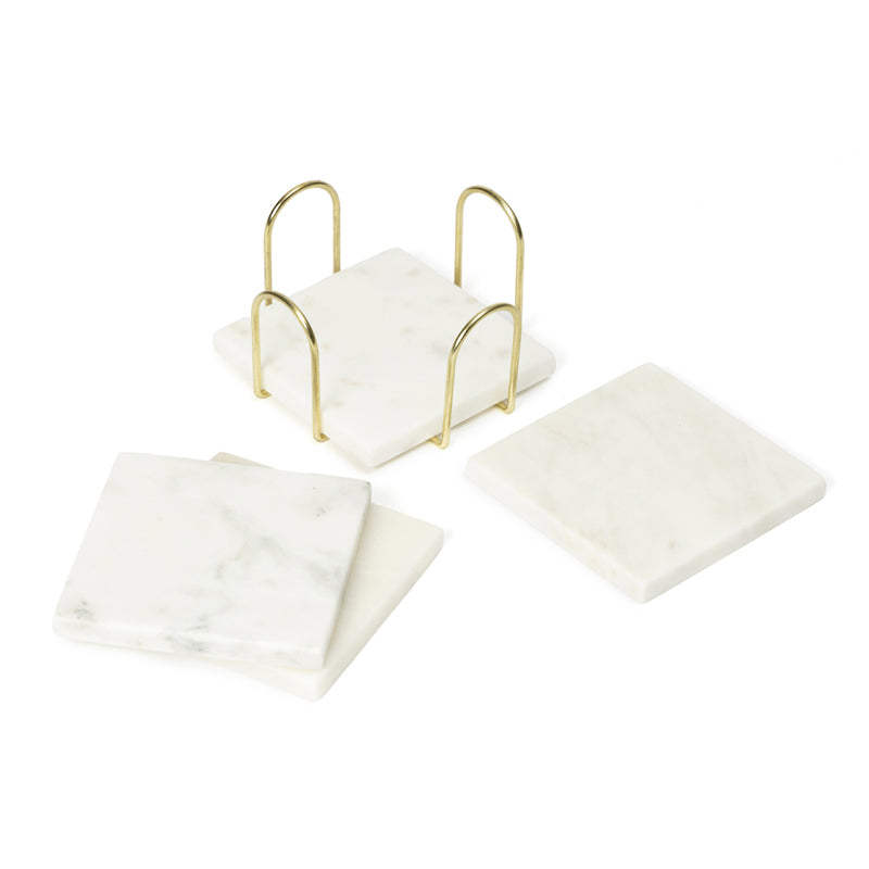 Buy Vidra Square Marble Coaster With Gold Stand - Five Piece Set Coasters from Vaaree