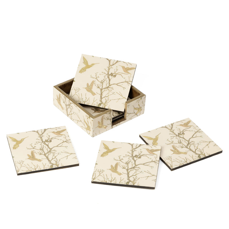 Buy Bird Haven Coaster With Stand (Beige) - Seven Piece Set Coasters from Vaaree