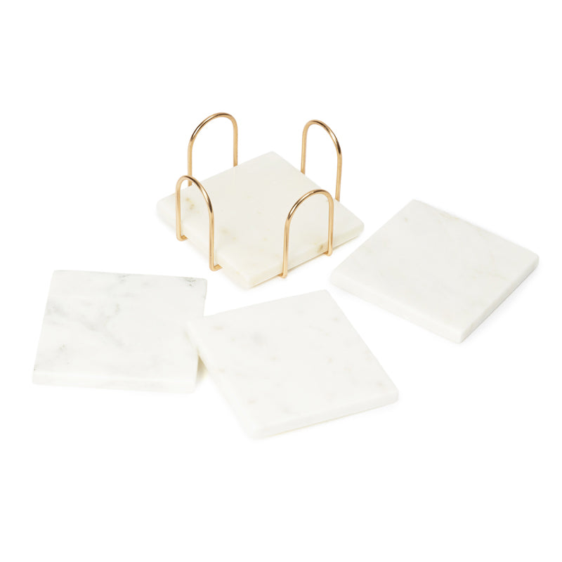 Buy Vidra Square Marble Coaster With Copper Stand - Five Piece Set Coasters from Vaaree