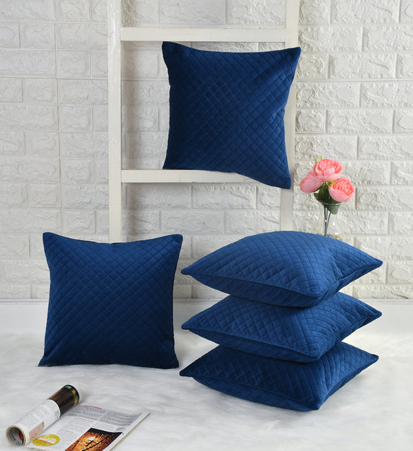 Orson Quilted Velvet Cushion Cover (Blue) - Set Of Five