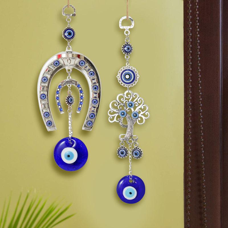 Wall Accents - Tree Of Life & Horse Shoe Evil Eye Wall Hanging - Set Of Two